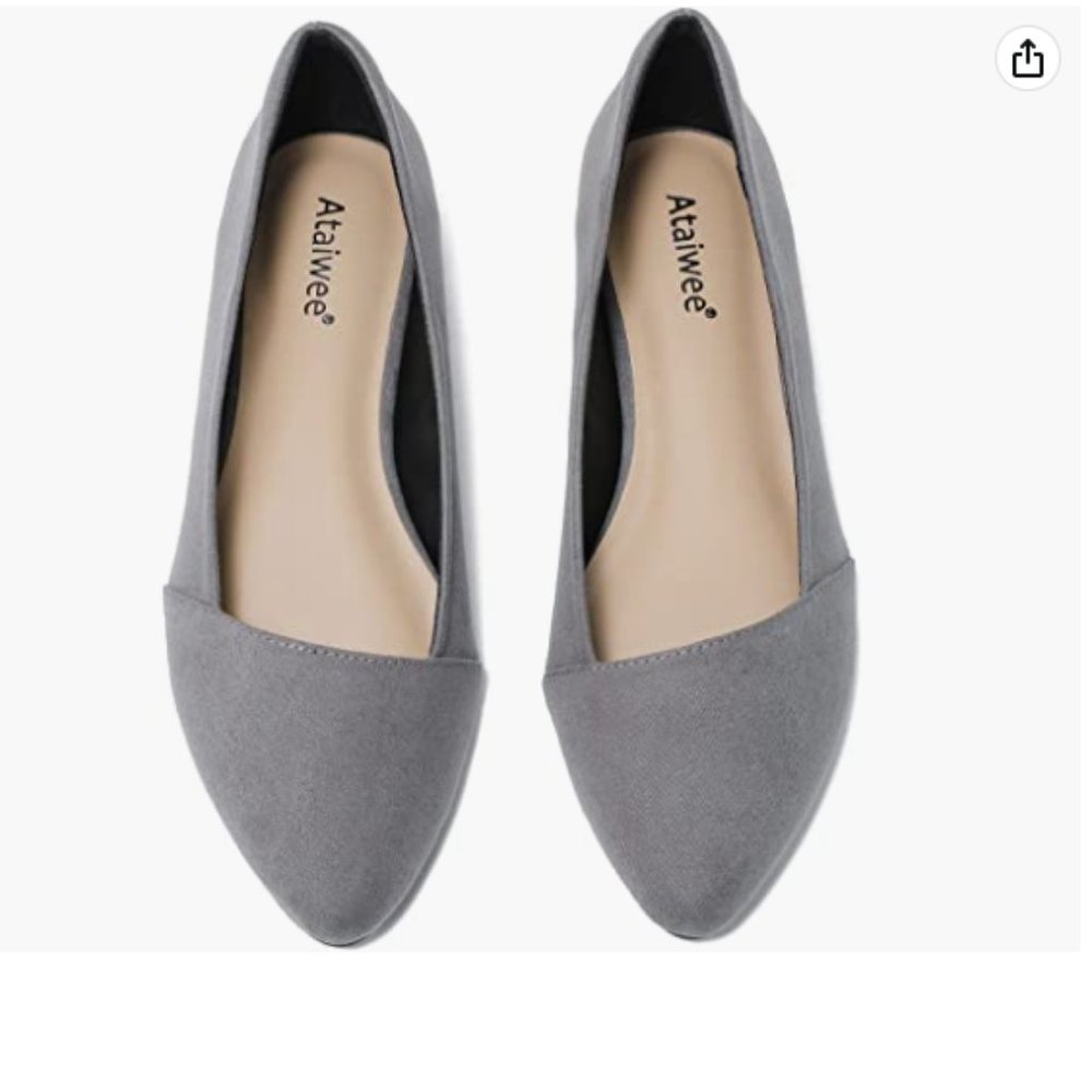 ATAIWEE | Women's Wide Ballet Flat Shoes Pointed Vegan Suede Grey Anti-slip 8